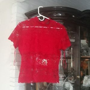BNWT Guess Red lace see through dressy top